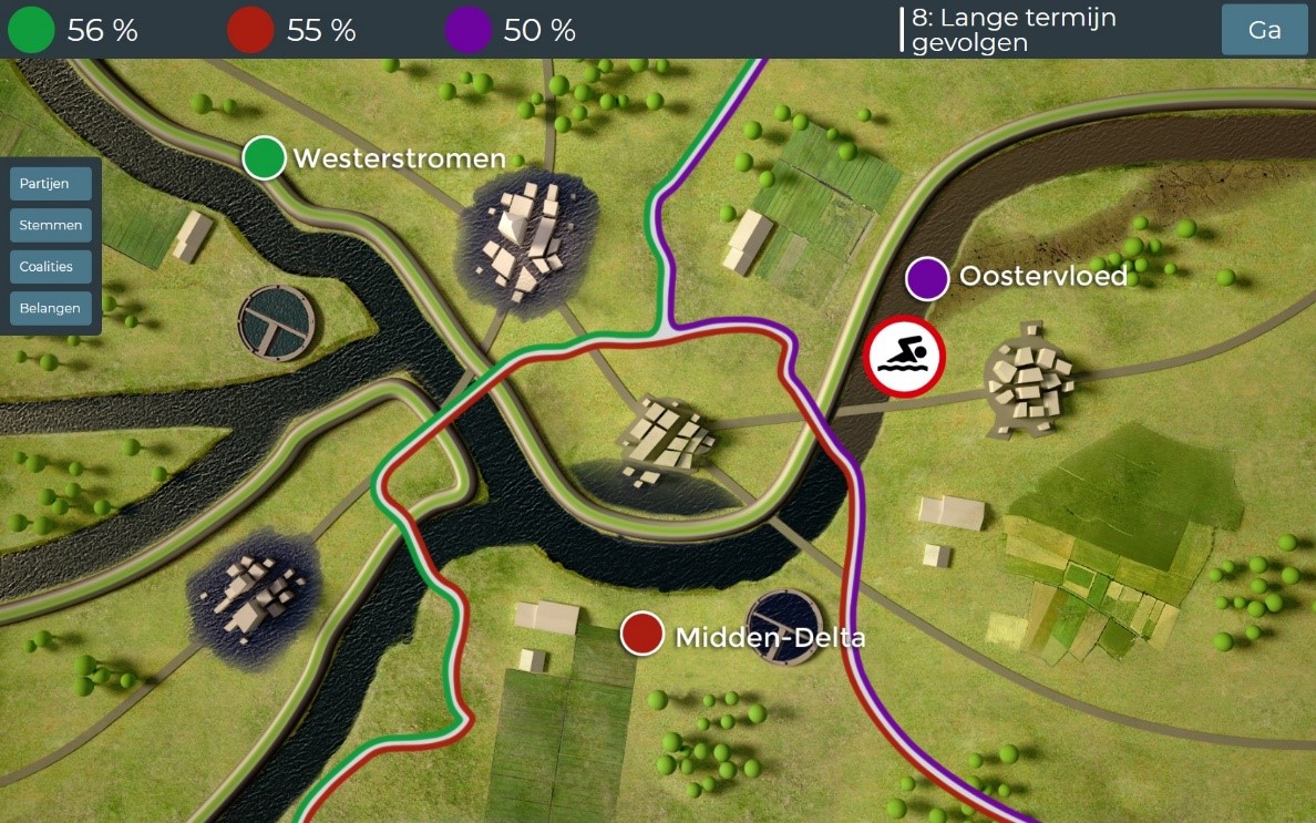 Screenshot van een onderdeel van de democratiegame.