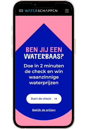 Mobiel met daarop de start scherm van Waterbazencheck.nl